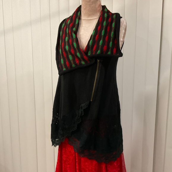 Lanvie lightweight Christmas cardigan sweater vest cascade zipper front tunic S - Picture 3 of 15